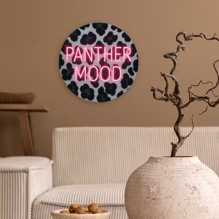 Muurcirkel - Panterprint - Zwart - Neonletters - Roze — 2