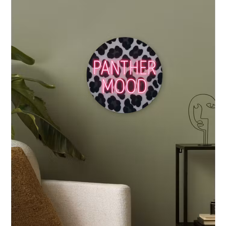 Muurcirkel - Panterprint - Zwart - Neonletters - Roze — 3