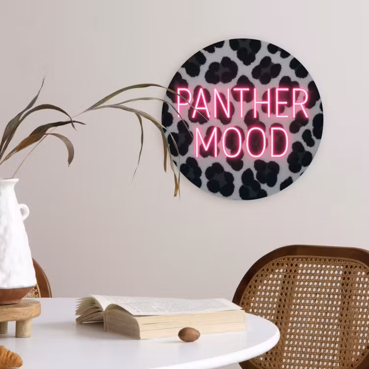 Muurcirkel - Panterprint - Zwart - Neonletters - Roze — 4