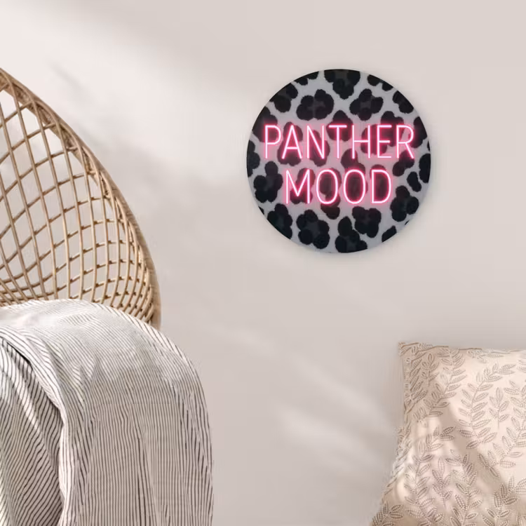 Muurcirkel - Panterprint - Zwart - Neonletters - Roze — 5