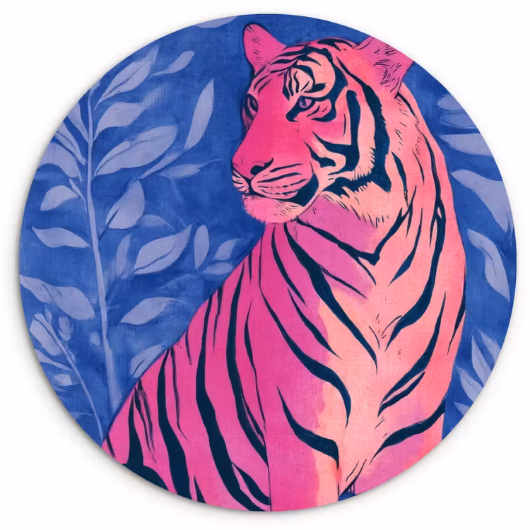 Muurcirkel - Tijger - Roze - Bladeren - Jungle — 1
