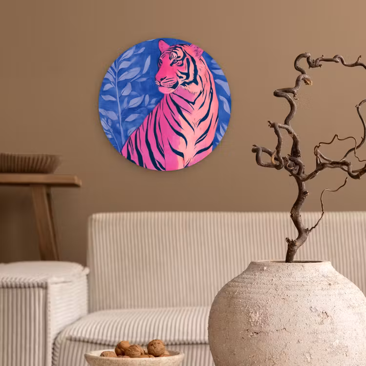 Muurcirkel - Tijger - Roze - Bladeren - Jungle — 2