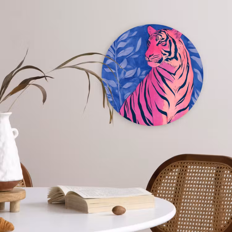 Muurcirkel - Tijger - Roze - Bladeren - Jungle — 4