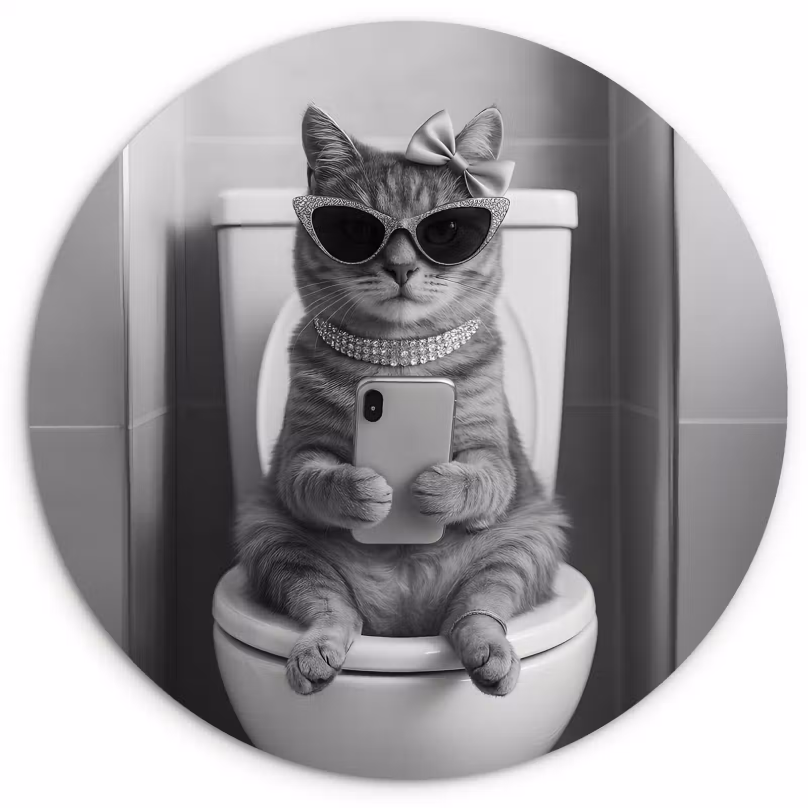 Muurcirkel - Kat - Telefoon - Toilet - Zwart - Wit — 1