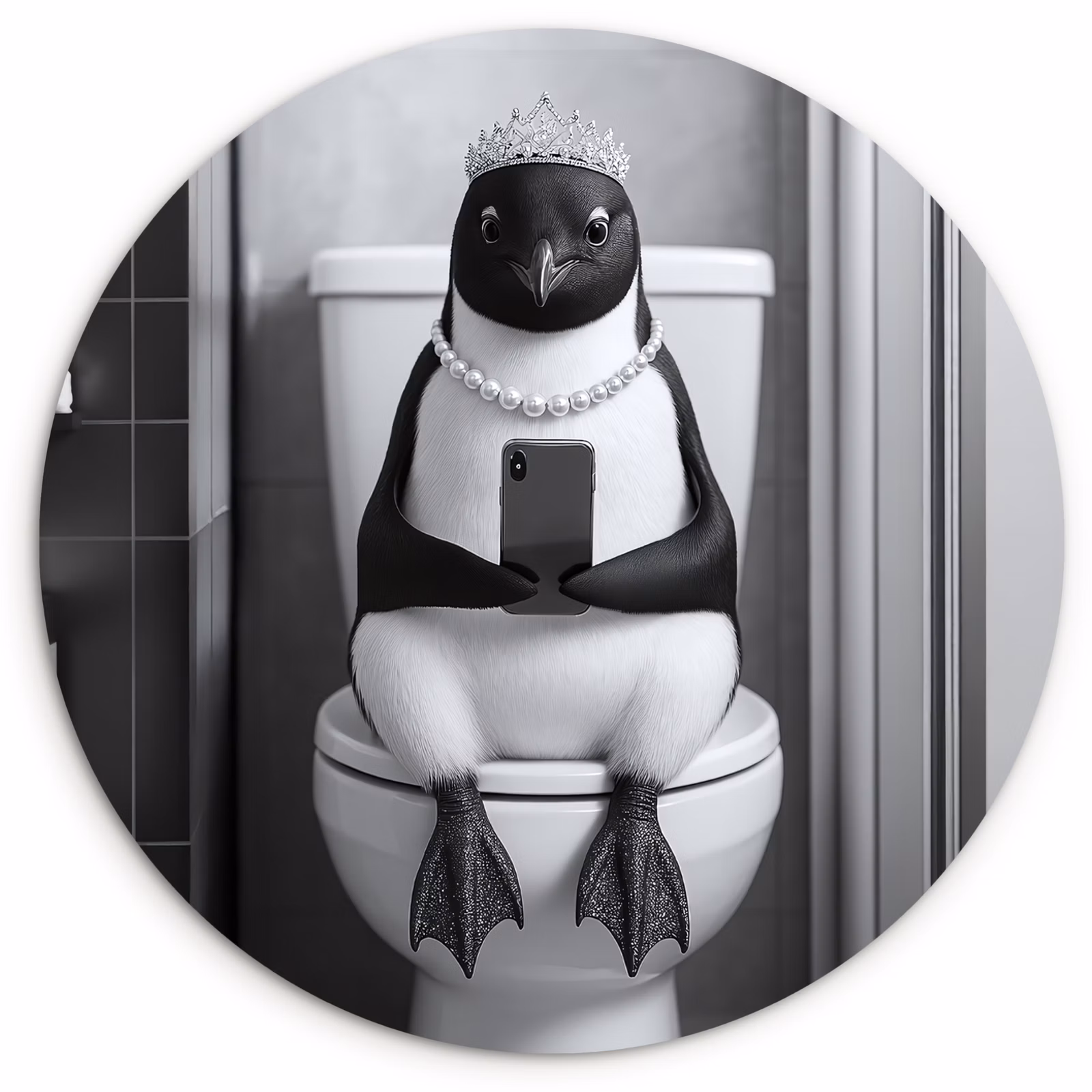 Muurcirkel - Pinguïn - Telefoon - Toilet - Zwart - Wit — 1