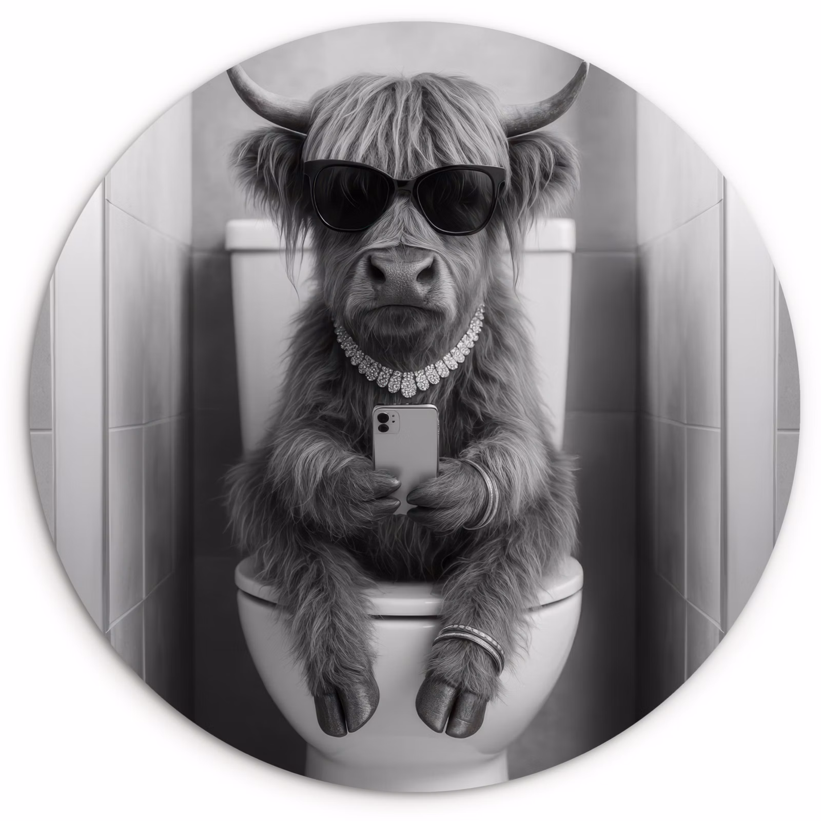 Muurcirkel - Stier - Telefoon - Toilet - Zwart - Wit — 1