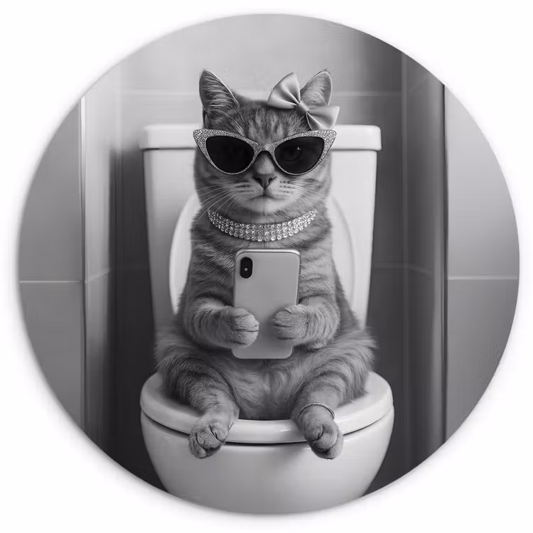 Muurcirkel - Kat - Telefoon - Toilet - Zwart - Wit — 1