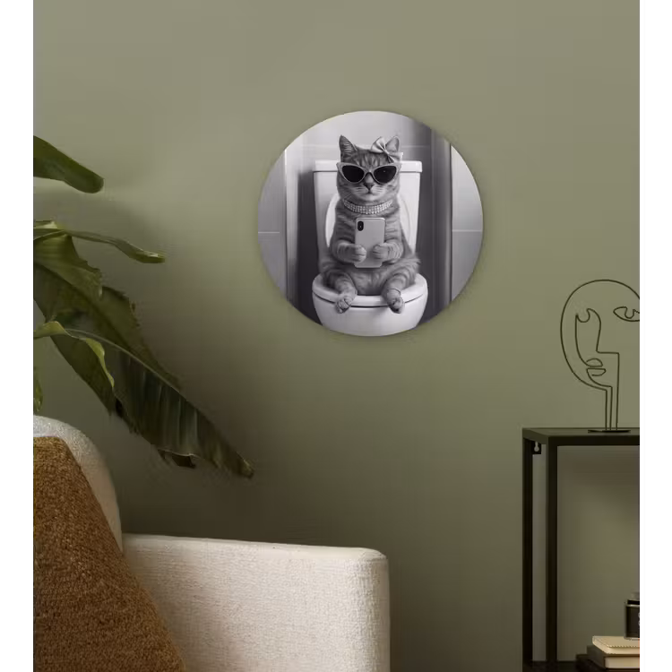 Muurcirkel - Kat - Telefoon - Toilet - Zwart - Wit — 3