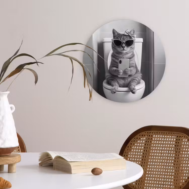 Muurcirkel - Kat - Telefoon - Toilet - Zwart - Wit — 4