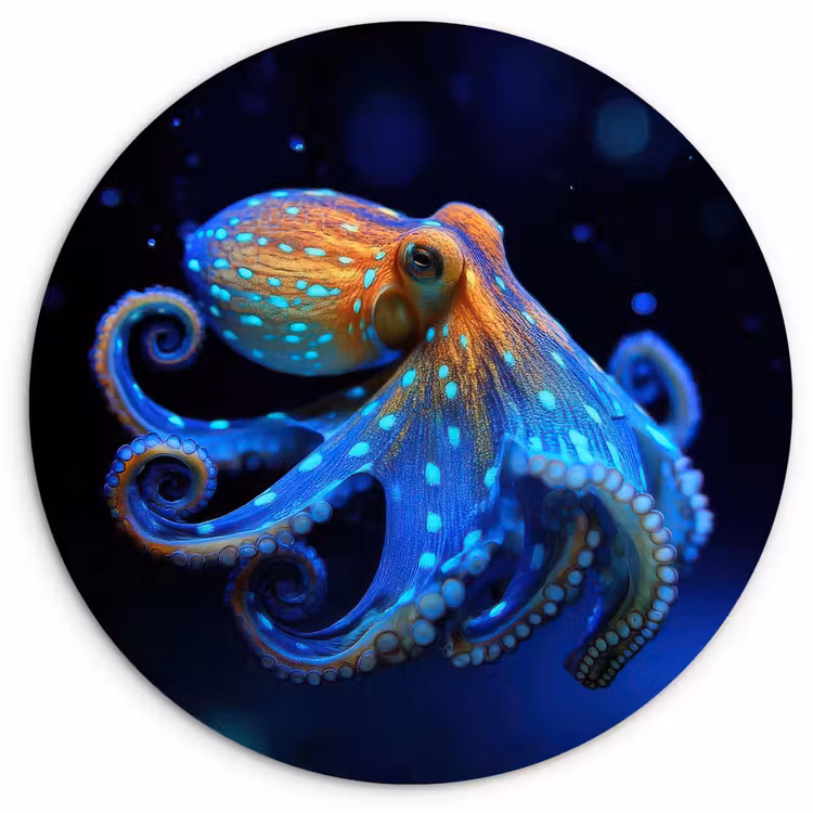 Muurcirkel - Octopus - Stippen - Blauw - Zee — 1