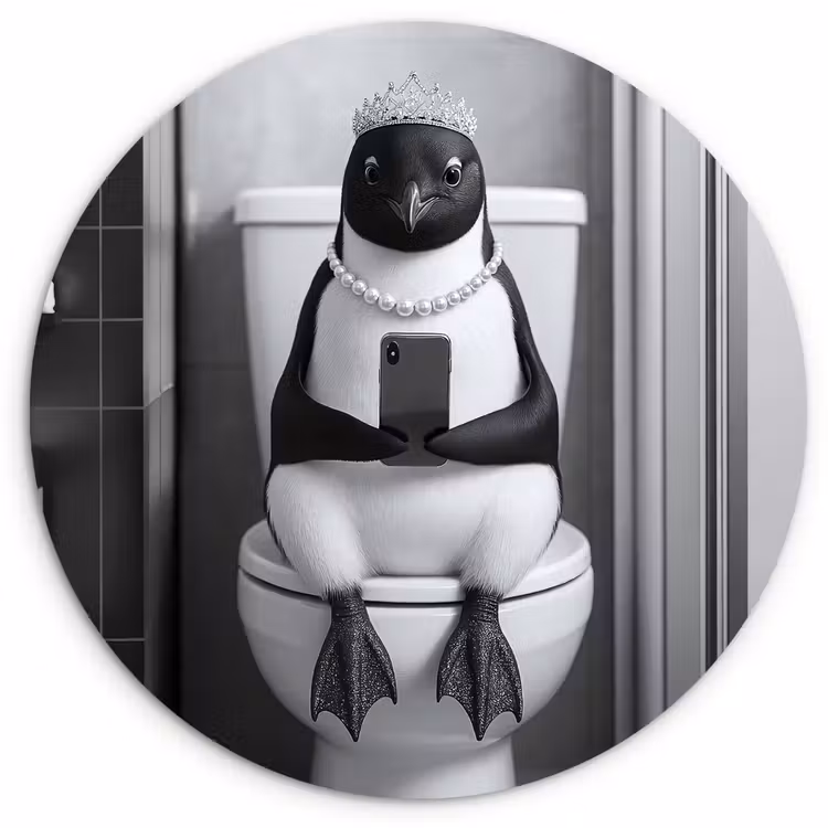 Muurcirkel - Pinguïn - Telefoon - Toilet - Zwart - Wit — 1