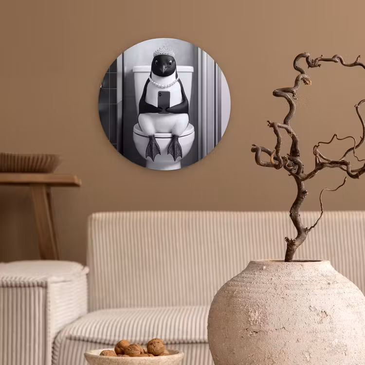 Muurcirkel - Pinguïn - Telefoon - Toilet - Zwart - Wit — 2