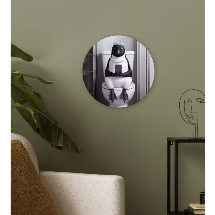 Muurcirkel - Pinguïn - Telefoon - Toilet - Zwart - Wit — 3