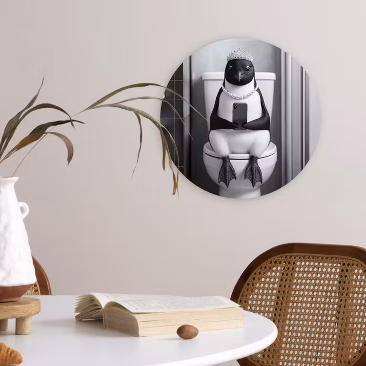 Muurcirkel - Pinguïn - Telefoon - Toilet - Zwart - Wit — 4