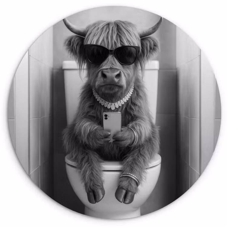 Muurcirkel - Stier - Telefoon - Toilet - Zwart - Wit — 1