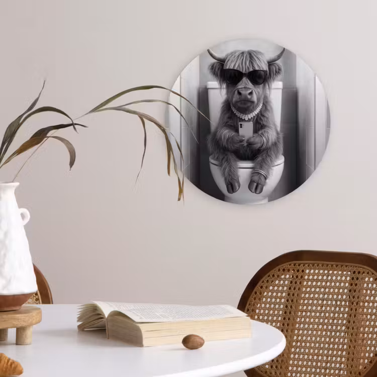 Muurcirkel - Stier - Telefoon - Toilet - Zwart - Wit — 4