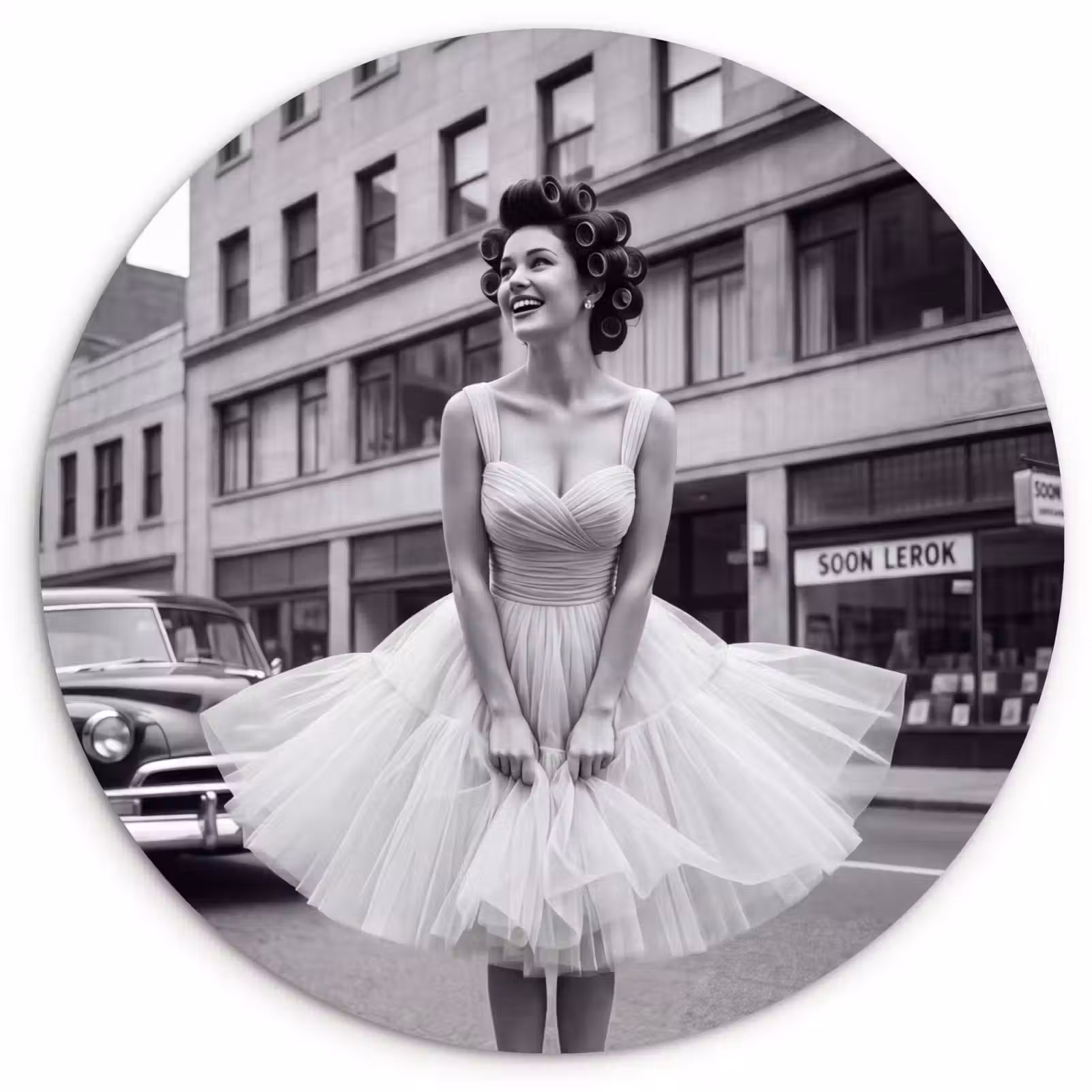 Muurcirkel - Retro - Vrouw - Zwart - Wit — 1