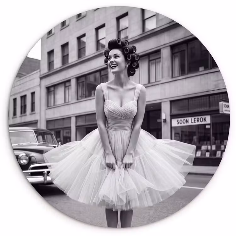 Muurcirkel - Retro - Vrouw - Zwart - Wit — 1