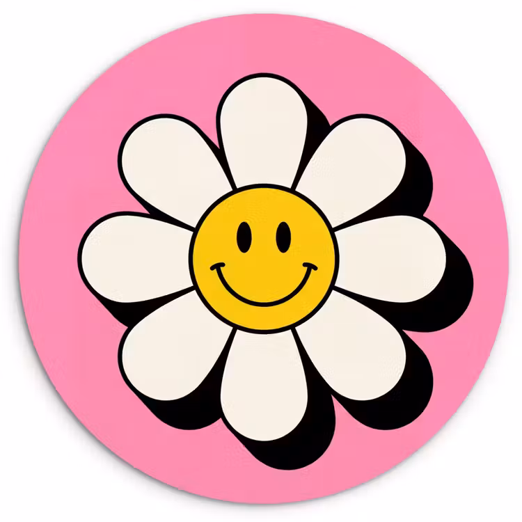 Muurcirkel - Smiley - Bloem - Roze — 1