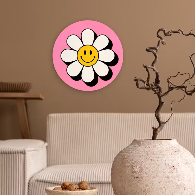 Muurcirkel - Smiley - Bloem - Roze — 2