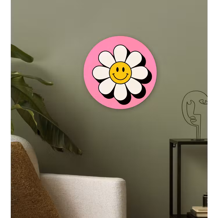 Muurcirkel - Smiley - Bloem - Roze — 3