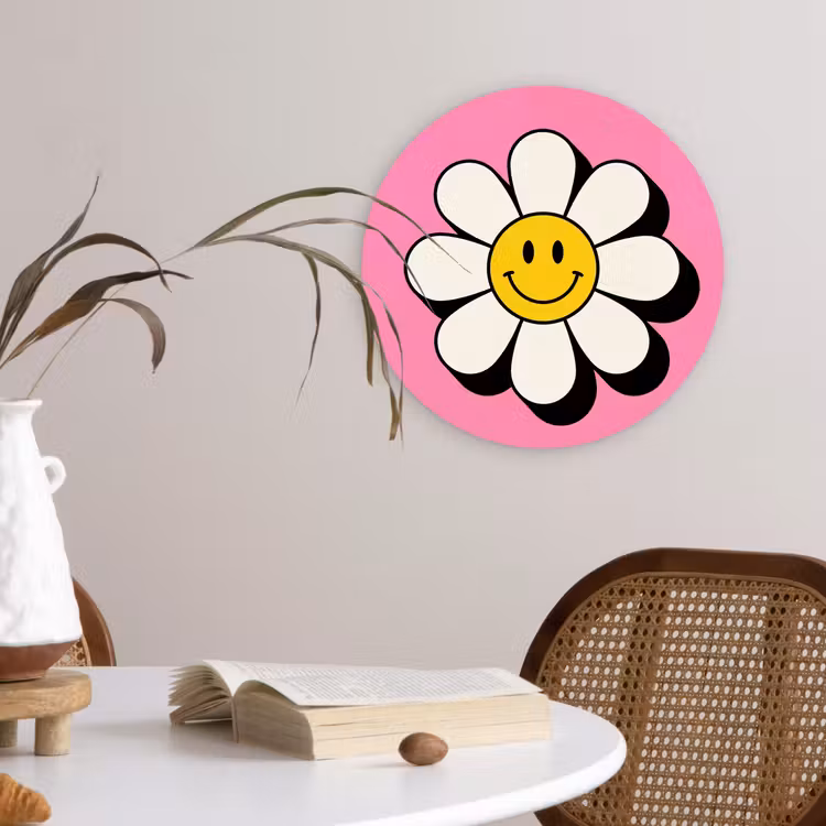 Muurcirkel - Smiley - Bloem - Roze — 4