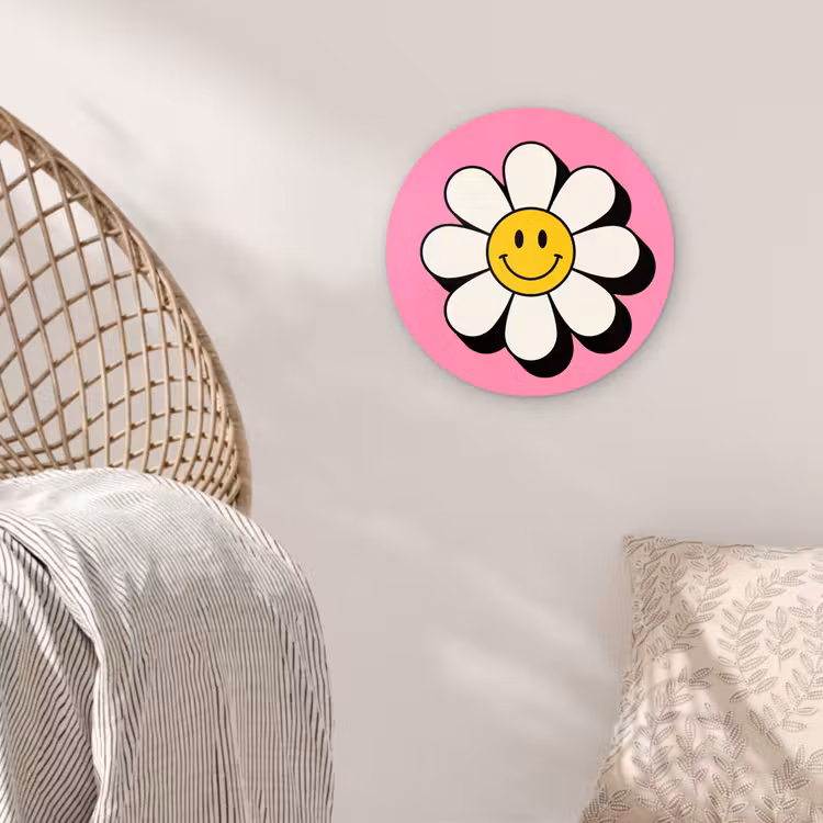 Muurcirkel - Smiley - Bloem - Roze — 5