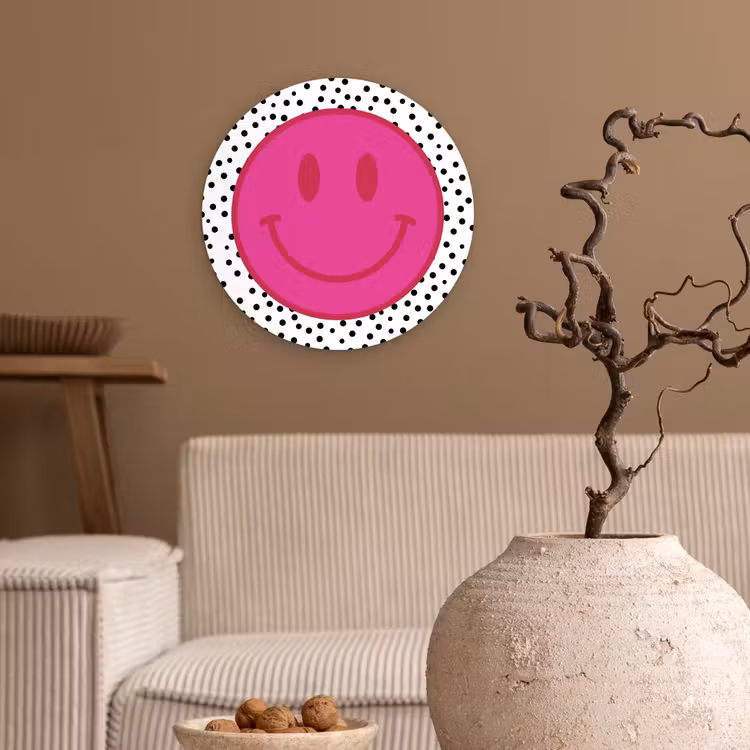 Muurcirkel - Smiley - Roze - Stippen — 2