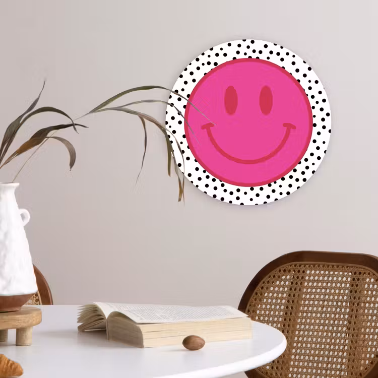 Muurcirkel - Smiley - Roze - Stippen — 4