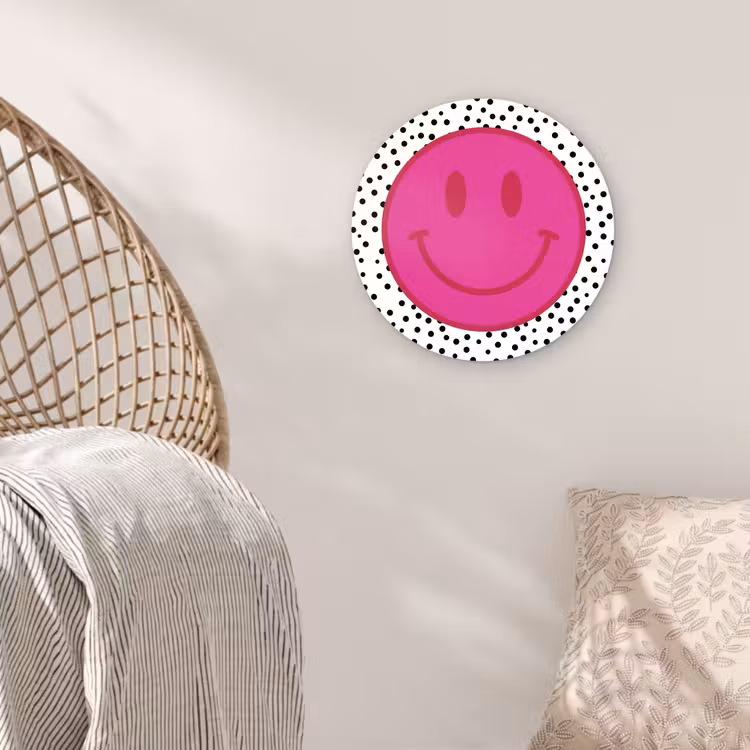 Muurcirkel - Smiley - Roze - Stippen — 5