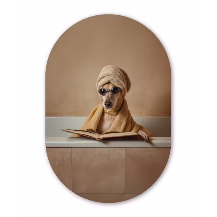 Muurovaal aluminium - Bad - Hond - Boek - Zonnebril — 1