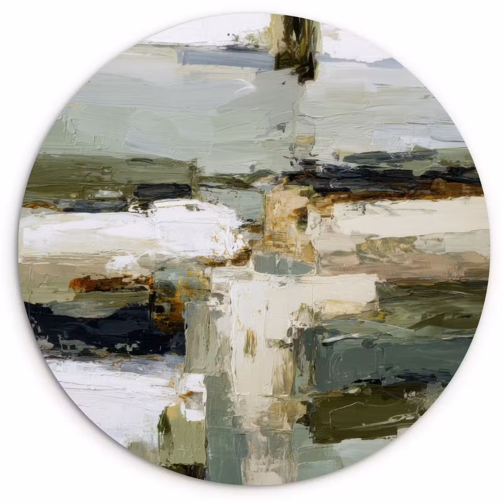 Muurcirkel - Penseelstreken - Groen - Abstract - Japandi — 1