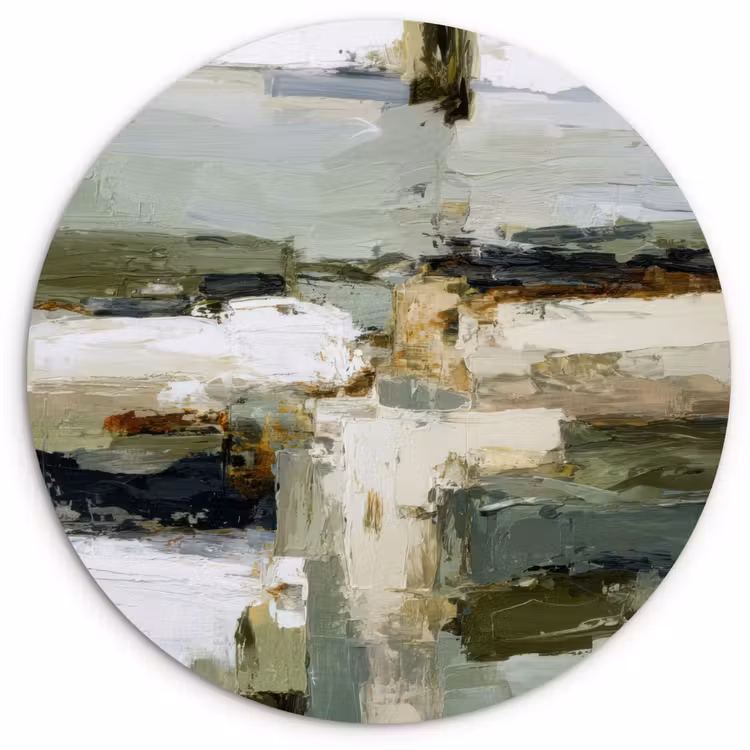 Muurcirkel - Penseelstreken - Groen - Abstract - Japandi — 1