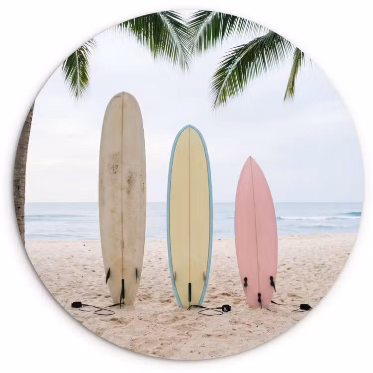 Muurcirkel - Surfboard - Palmbomen - Kleurrijk — 1