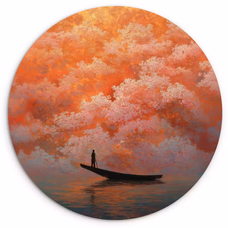 Muurcirkel - Zee - Boot - Wolken - Oranje — 1