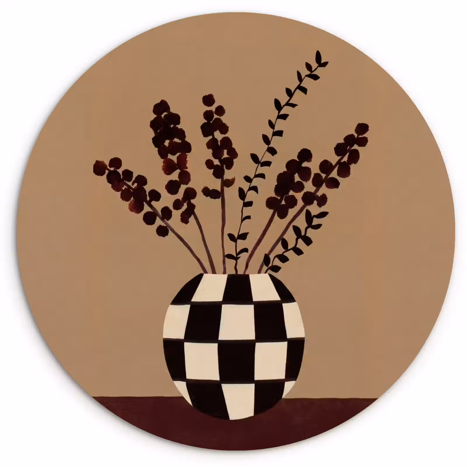 Muurcirkel - Minimalistisch - Vaas - Bloemen - Bruin — 1