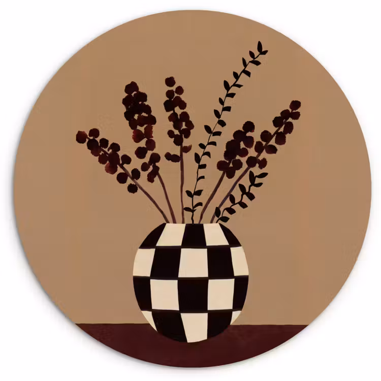 Muurcirkel - Minimalistisch - Vaas - Bloemen - Bruin — 1