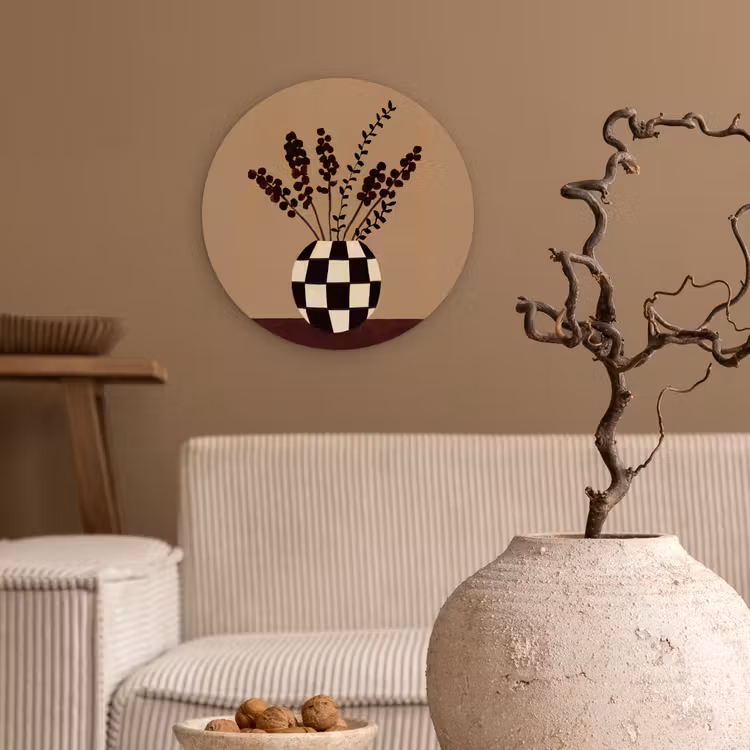 Muurcirkel - Minimalistisch - Vaas - Bloemen - Bruin — 2