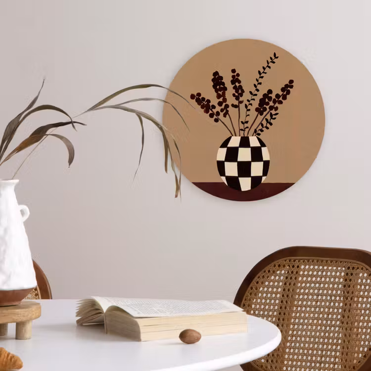 Muurcirkel - Minimalistisch - Vaas - Bloemen - Bruin — 4