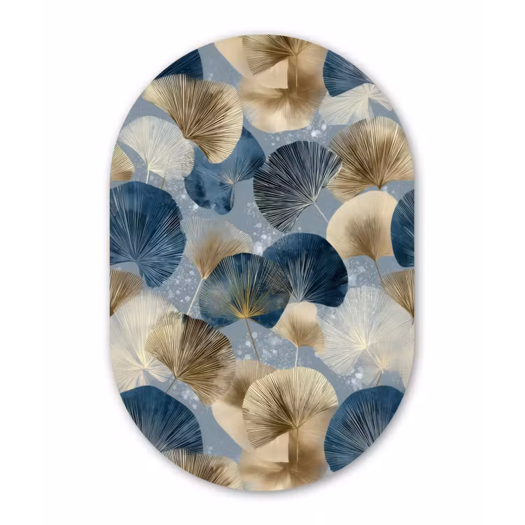 Muurovaal aluminium - Bladeren - Abstract - Goud - Blauw — 1