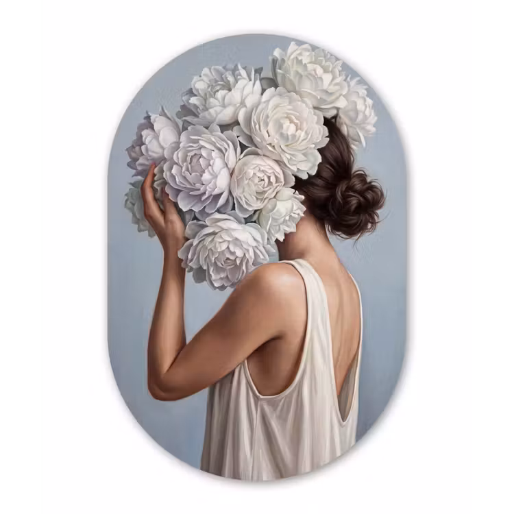 Muurovaal aluminium - Bloemen - Vrouw - Wit — 1