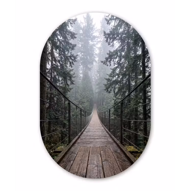 Muurovaal aluminium - Brug - Bos - Mist - Natuur — 1