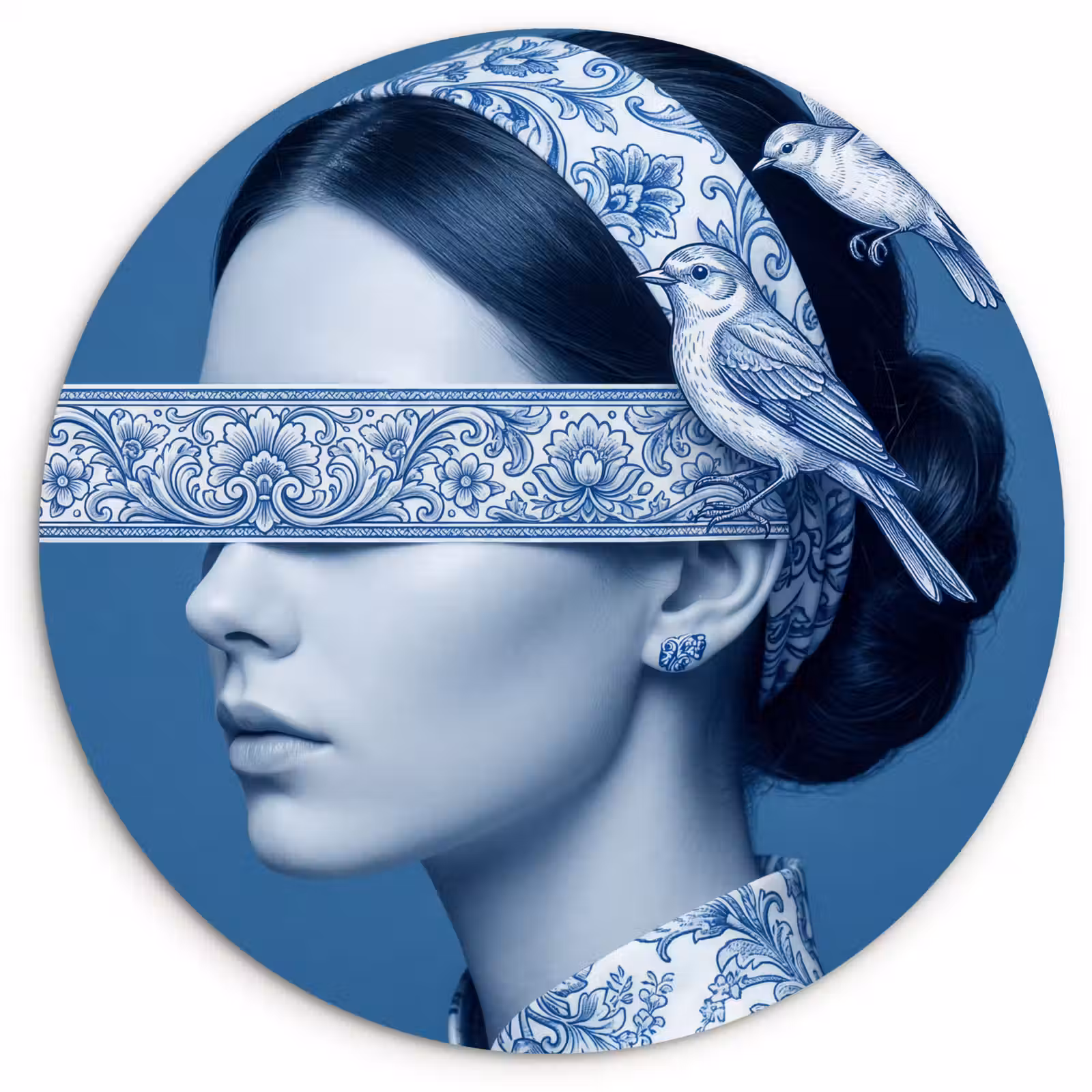 Muurcirkel - Portret - Klassiek - Wit - Blauw — 1