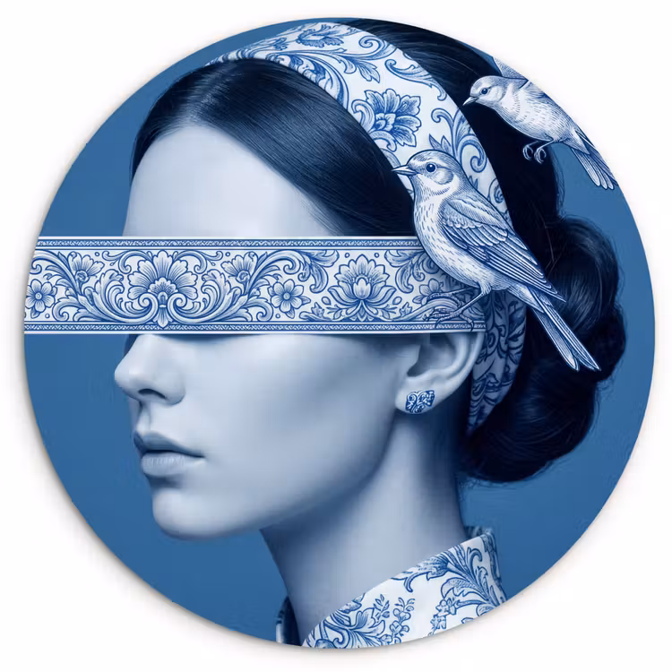 Muurcirkel - Portret - Klassiek - Wit - Blauw — 1