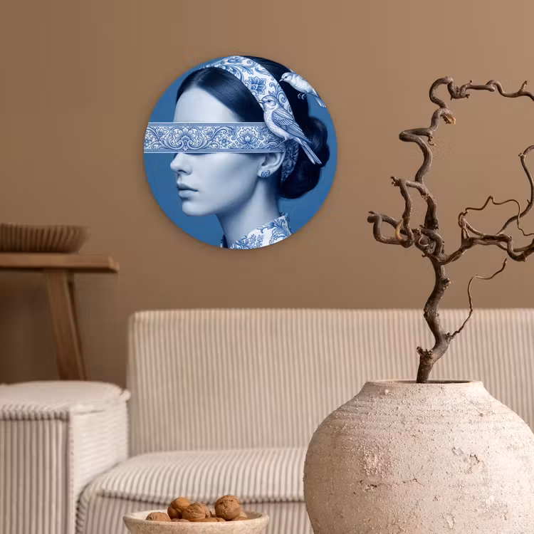 Muurcirkel - Portret - Klassiek - Wit - Blauw — 2