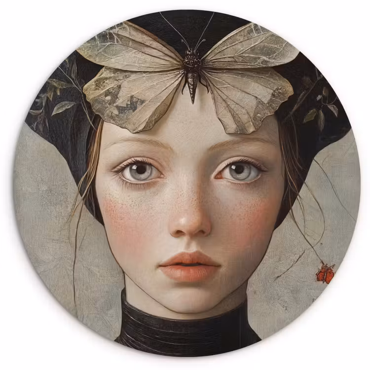 Muurcirkel - Woman - Butterfly - Art - Classic - Muted — 1