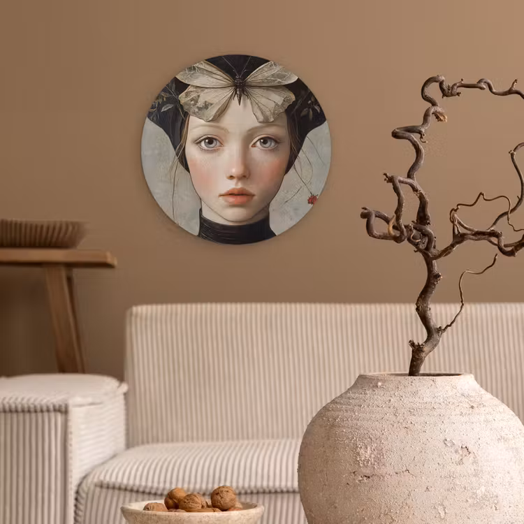 Muurcirkel - Woman - Butterfly - Art - Classic - Muted — 2