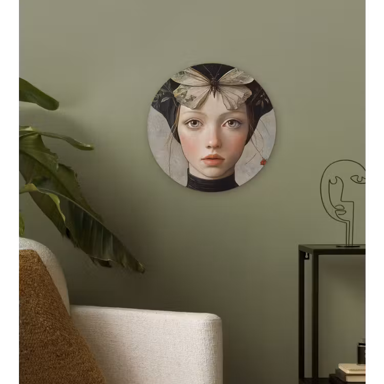 Muurcirkel - Woman - Butterfly - Art - Classic - Muted — 3