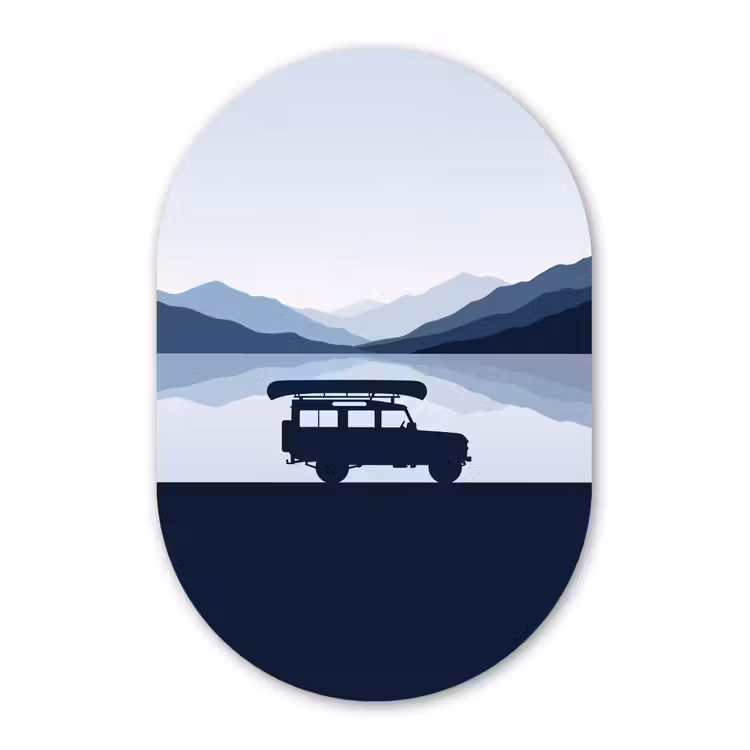 Muurovaal aluminium - Auto - Meer - Bergen - Blauw — 1