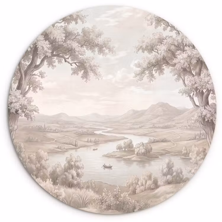 Muurcirkel - Rivierlandschap - Bergen - Natuur - Vintage - Beige — 1